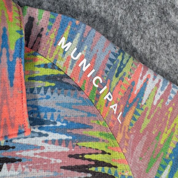 Municipal Shirt Mens Size Large Pink Short Sleeve Polo Sport Tech Zigzag Mesh - Picture 4 of 12